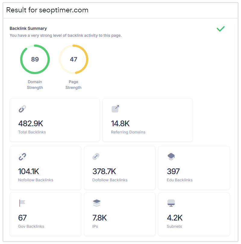 SEOptimer free backlink checker tool